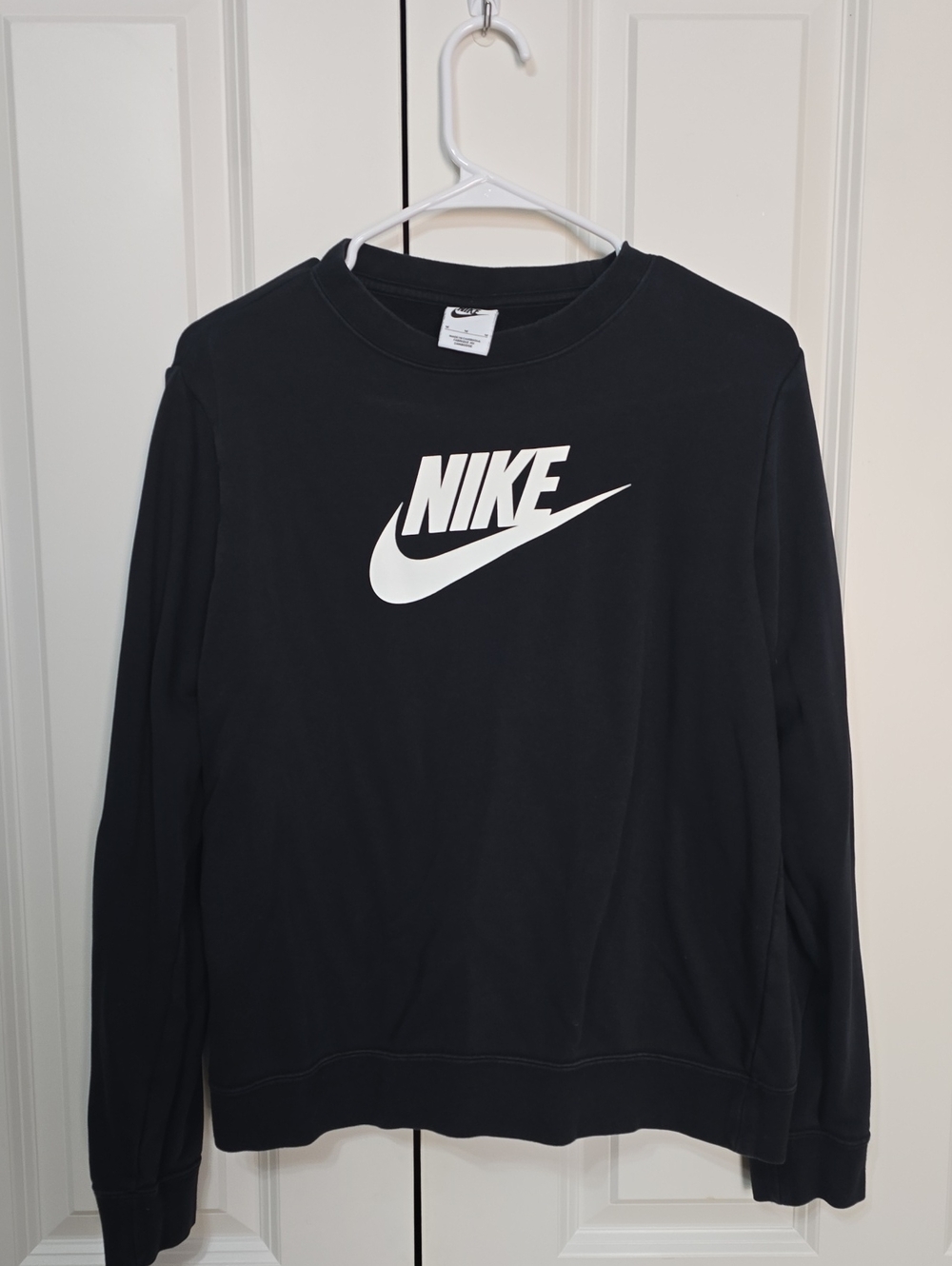 Nike Women's Black Crewneck Sweatshirt with White Logo